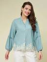 Women Regular Fit Embroidered Mandarin Collar Casual Shirt